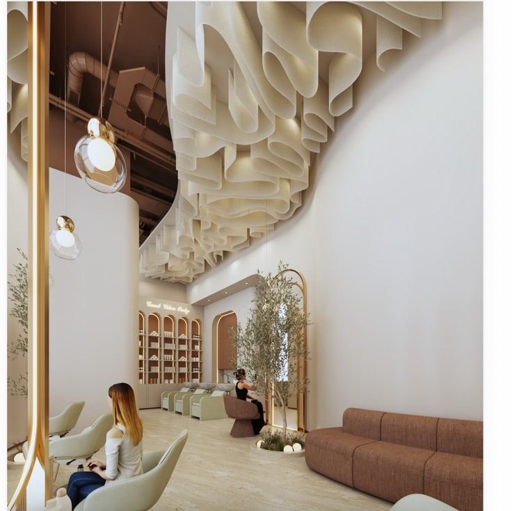 The sculptural ceiling above the Glowin retail wall